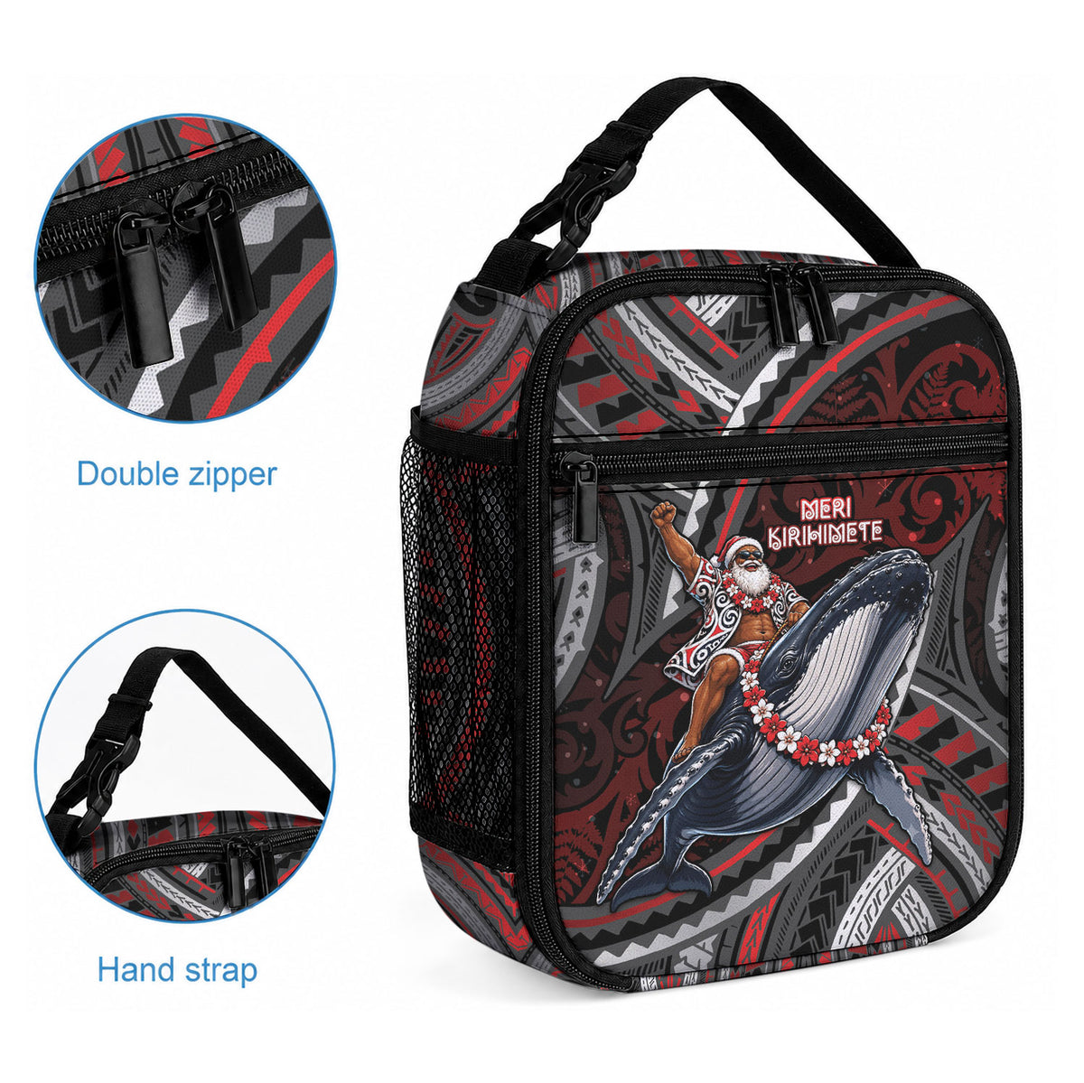 Aotearoa Christmas Lunch Bag Santa Riding Humpback Whale Maori Koru