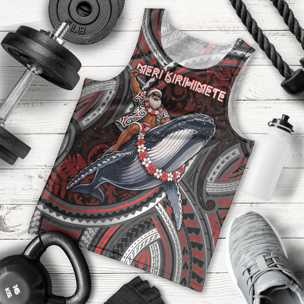 Aotearoa Christmas Men Tank Top Santa Riding Humpback Whale Maori Koru