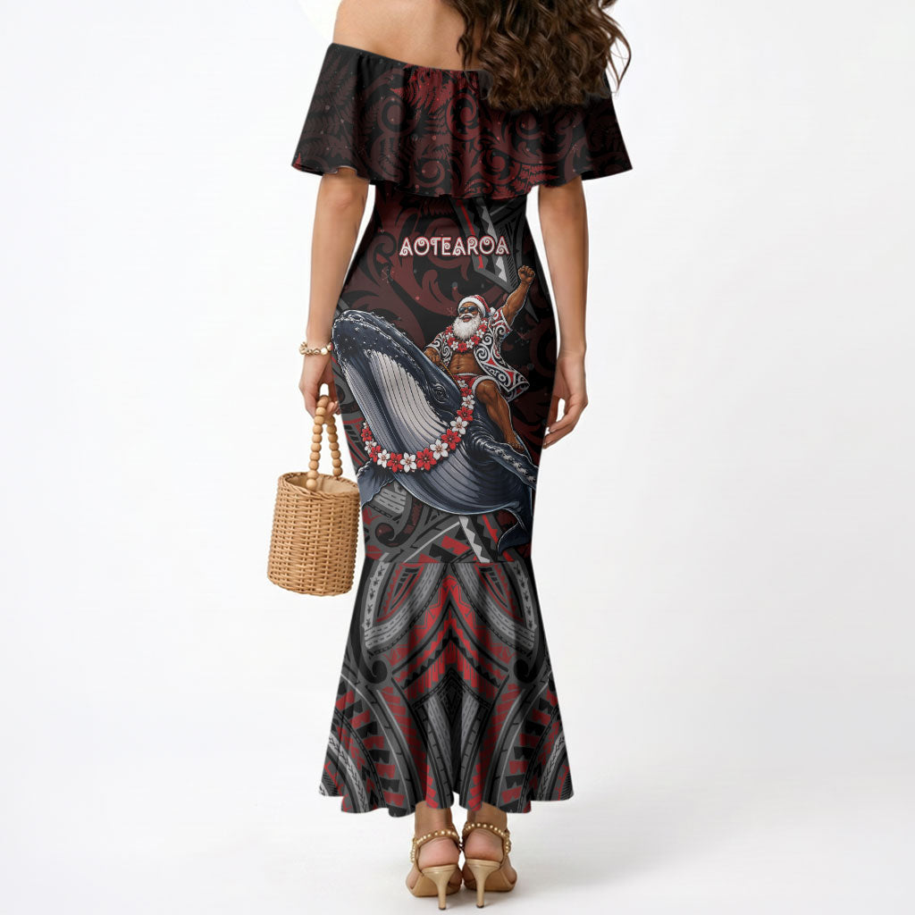 Aotearoa Christmas Mermaid Dress Santa Riding Humpback Whale Maori Koru