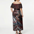 Aotearoa Christmas Off Shoulder Maxi Dress Santa Riding Humpback Whale Maori Koru