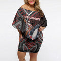 Aotearoa Christmas Off Shoulder Short Dress Santa Riding Humpback Whale Maori Koru