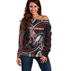 Aotearoa Christmas Off Shoulder Sweater Santa Riding Humpback Whale Maori Koru