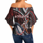 Aotearoa Christmas Off Shoulder Wrap Waist Top Santa Riding Humpback Whale Maori Koru