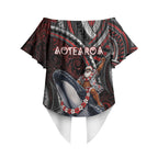 Aotearoa Christmas Off Shoulder Wrap Waist Top Santa Riding Humpback Whale Maori Koru