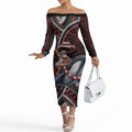 Aotearoa Christmas Off The Shoulder Long Sleeve Dress Santa Riding Humpback Whale Maori Koru