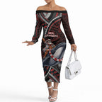 Aotearoa Christmas Off The Shoulder Long Sleeve Dress Santa Riding Humpback Whale Maori Koru