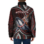 Aotearoa Christmas Padded Jacket Santa Riding Humpback Whale Maori Koru