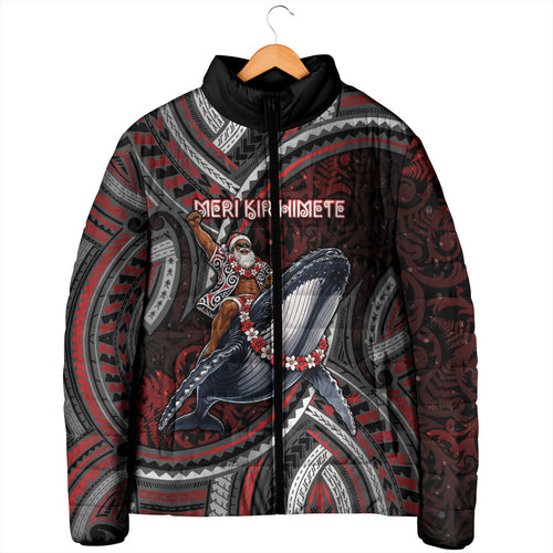 Aotearoa Christmas Padded Jacket Santa Riding Humpback Whale Maori Koru