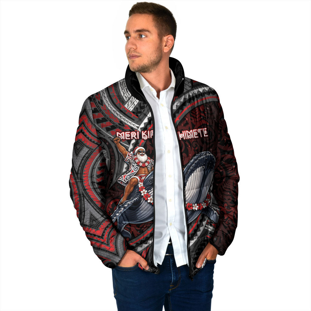 Aotearoa Christmas Padded Jacket Santa Riding Humpback Whale Maori Koru