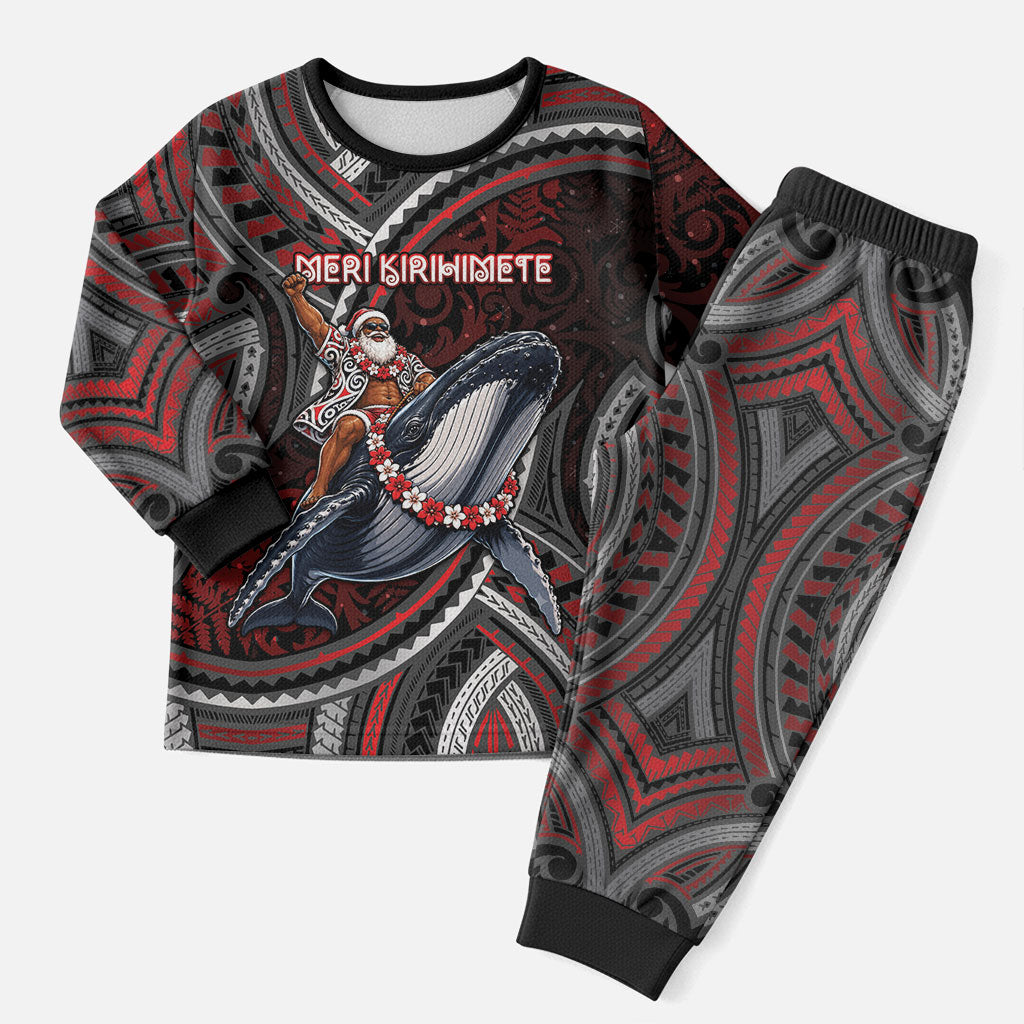 Aotearoa Christmas Pajama Set Santa Riding Humpback Whale Maori Koru
