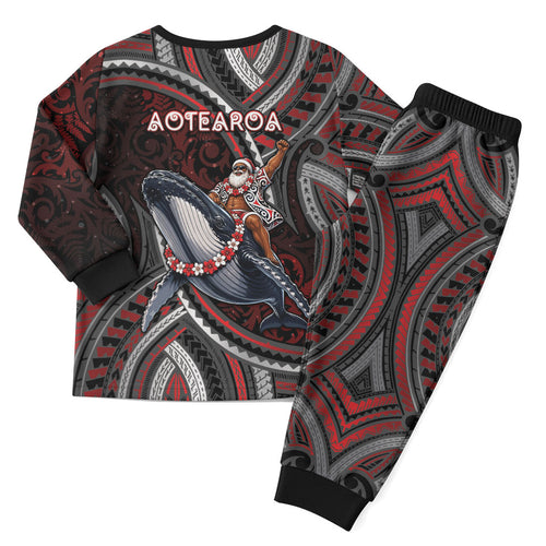 Aotearoa Christmas Pajama Set Santa Riding Humpback Whale Maori Koru