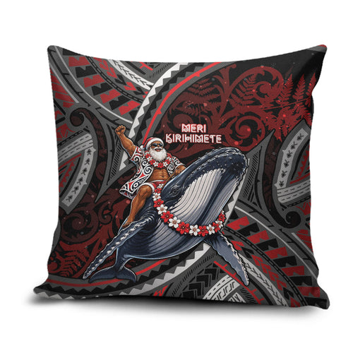 Aotearoa Christmas Pillow Cover Santa Riding Humpback Whale Maori Koru
