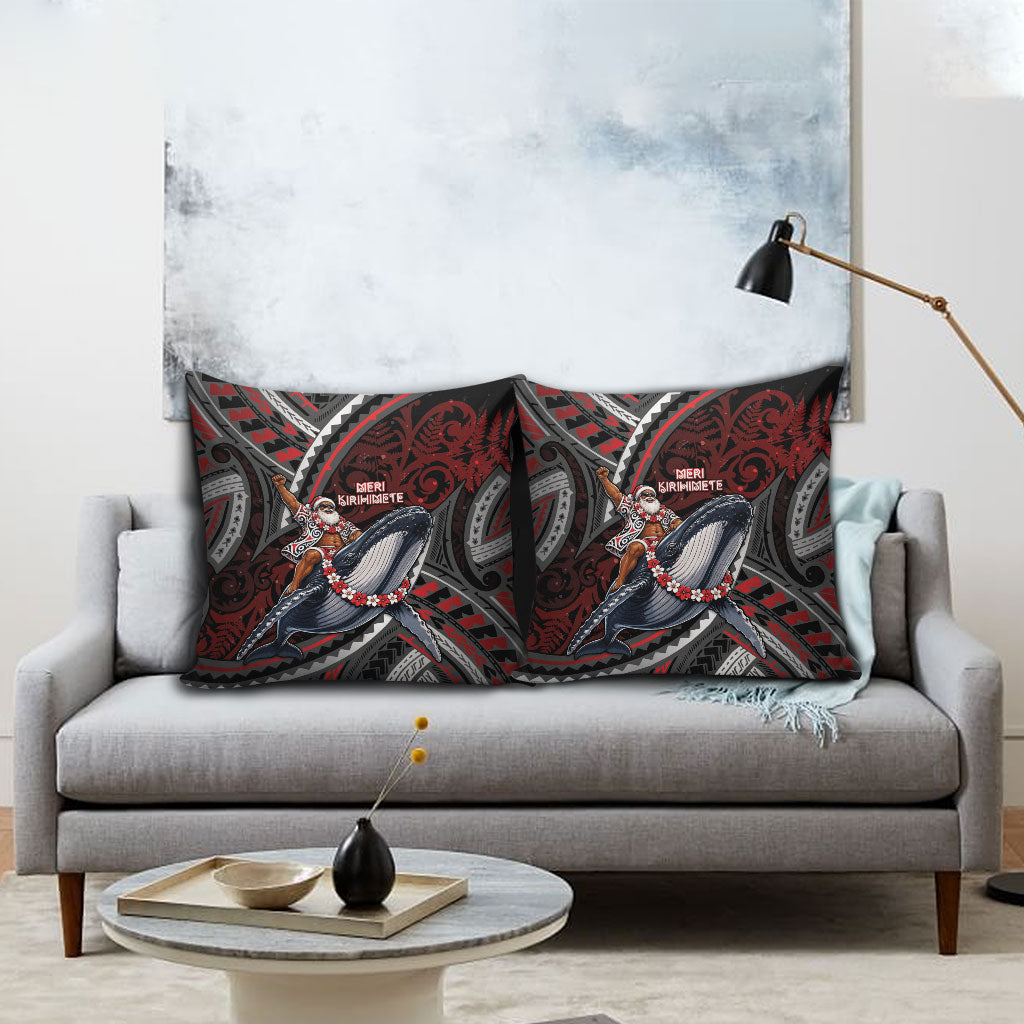 Aotearoa Christmas Pillow Cover Santa Riding Humpback Whale Maori Koru