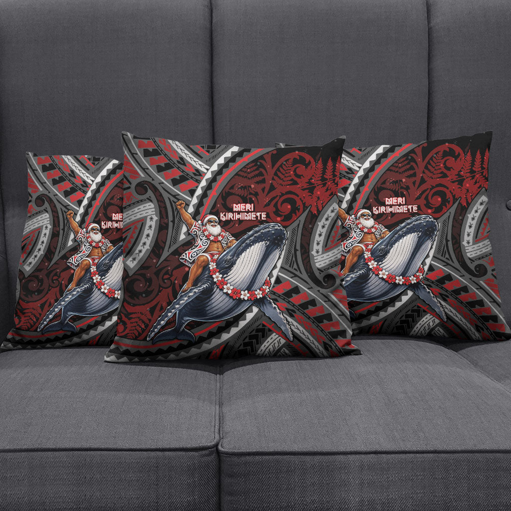 Aotearoa Christmas Pillow Cover Santa Riding Humpback Whale Maori Koru