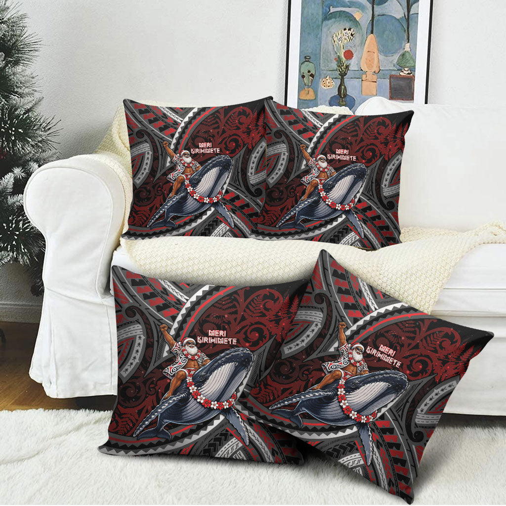 Aotearoa Christmas Pillow Cover Santa Riding Humpback Whale Maori Koru