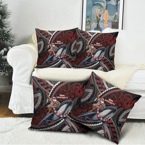 Aotearoa Christmas Pillow Cover Santa Riding Humpback Whale Maori Koru