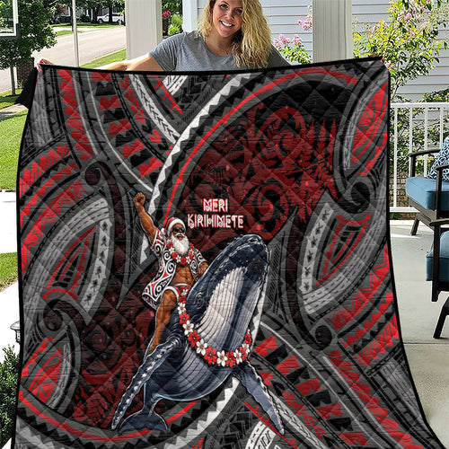 Aotearoa Christmas Quilt Santa Riding Humpback Whale Maori Koru