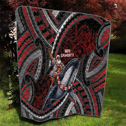 Aotearoa Christmas Quilt Santa Riding Humpback Whale Maori Koru
