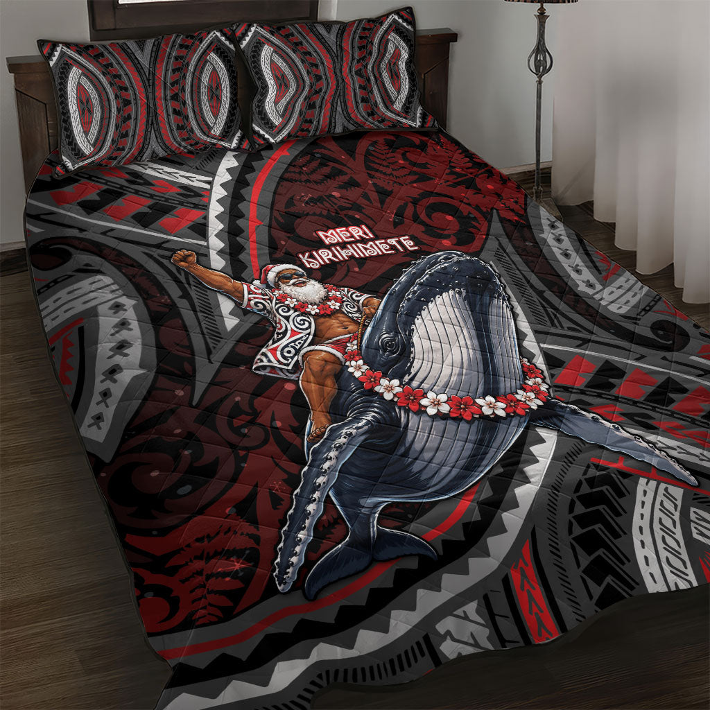 Aotearoa Christmas Quilt Bed Set Santa Riding Humpback Whale Maori Koru