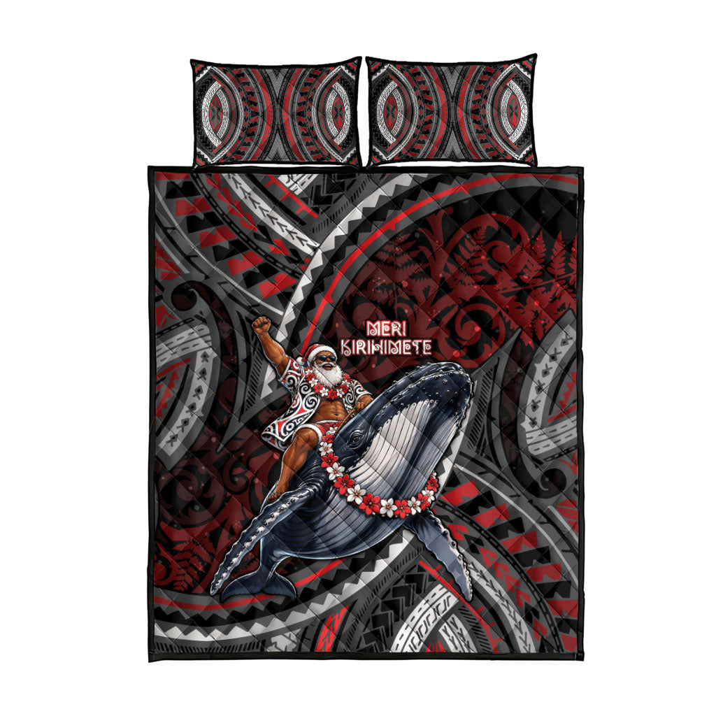 Aotearoa Christmas Quilt Bed Set Santa Riding Humpback Whale Maori Koru
