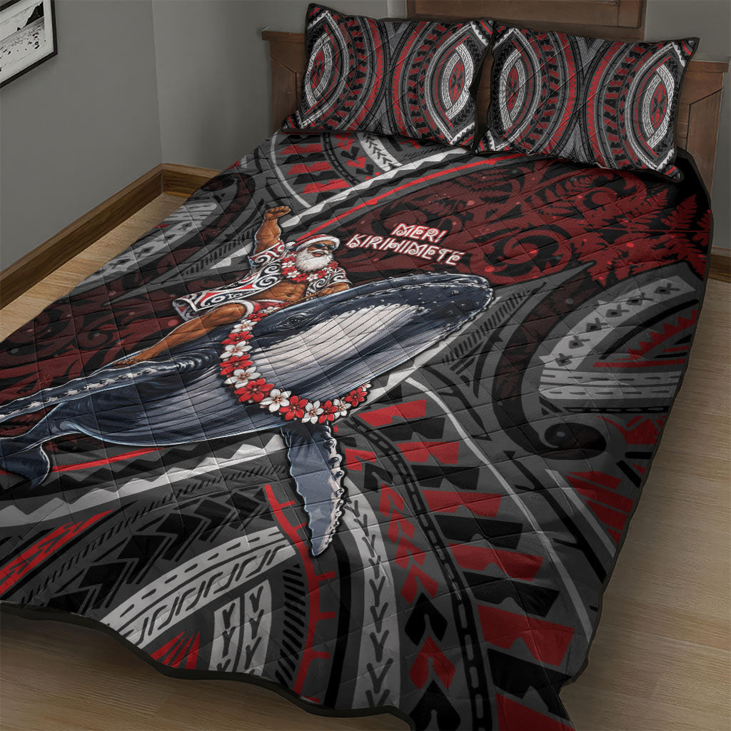 Aotearoa Christmas Quilt Bed Set Santa Riding Humpback Whale Maori Koru