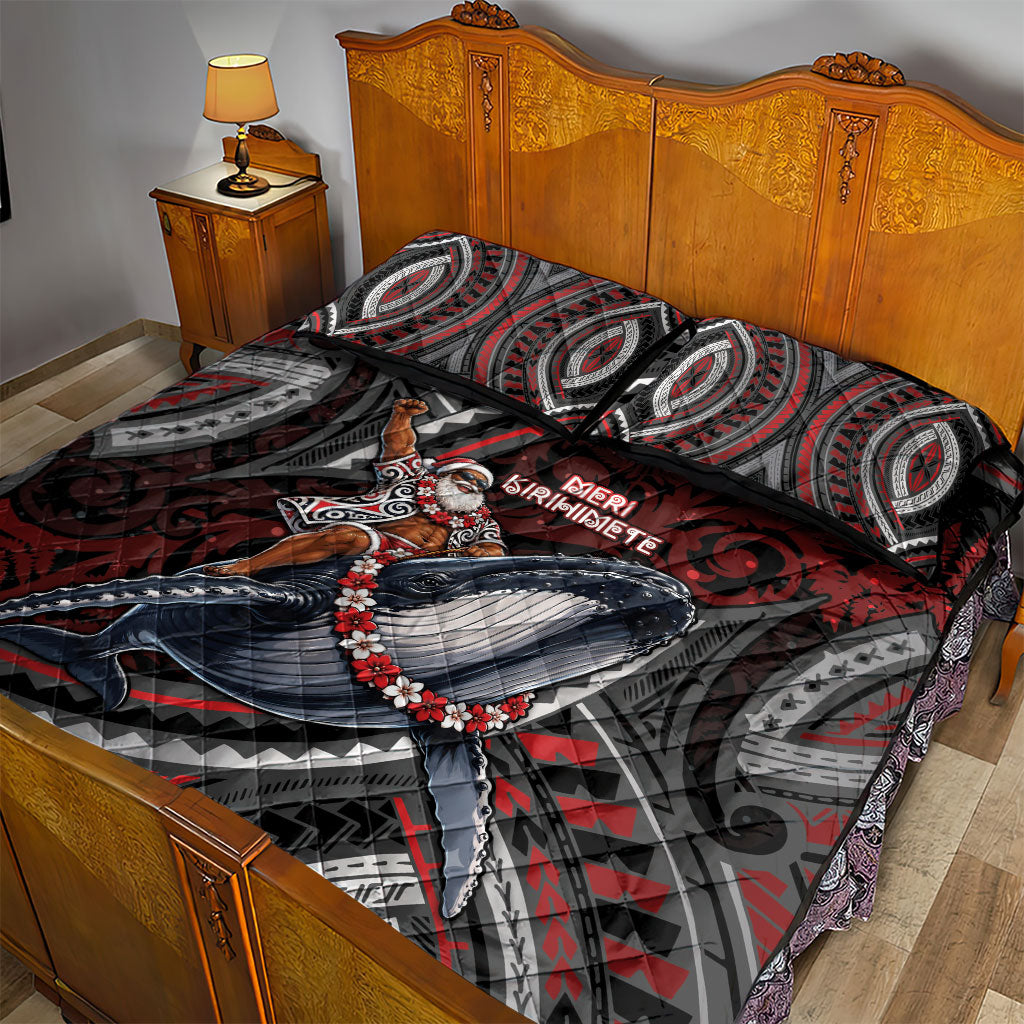 Aotearoa Christmas Quilt Bed Set Santa Riding Humpback Whale Maori Koru