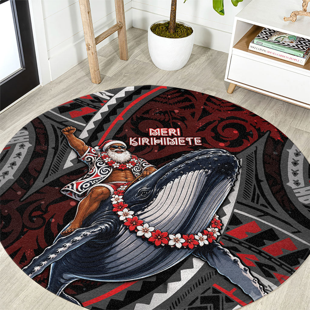 Aotearoa Christmas Round Carpet Santa Riding Humpback Whale Maori Koru