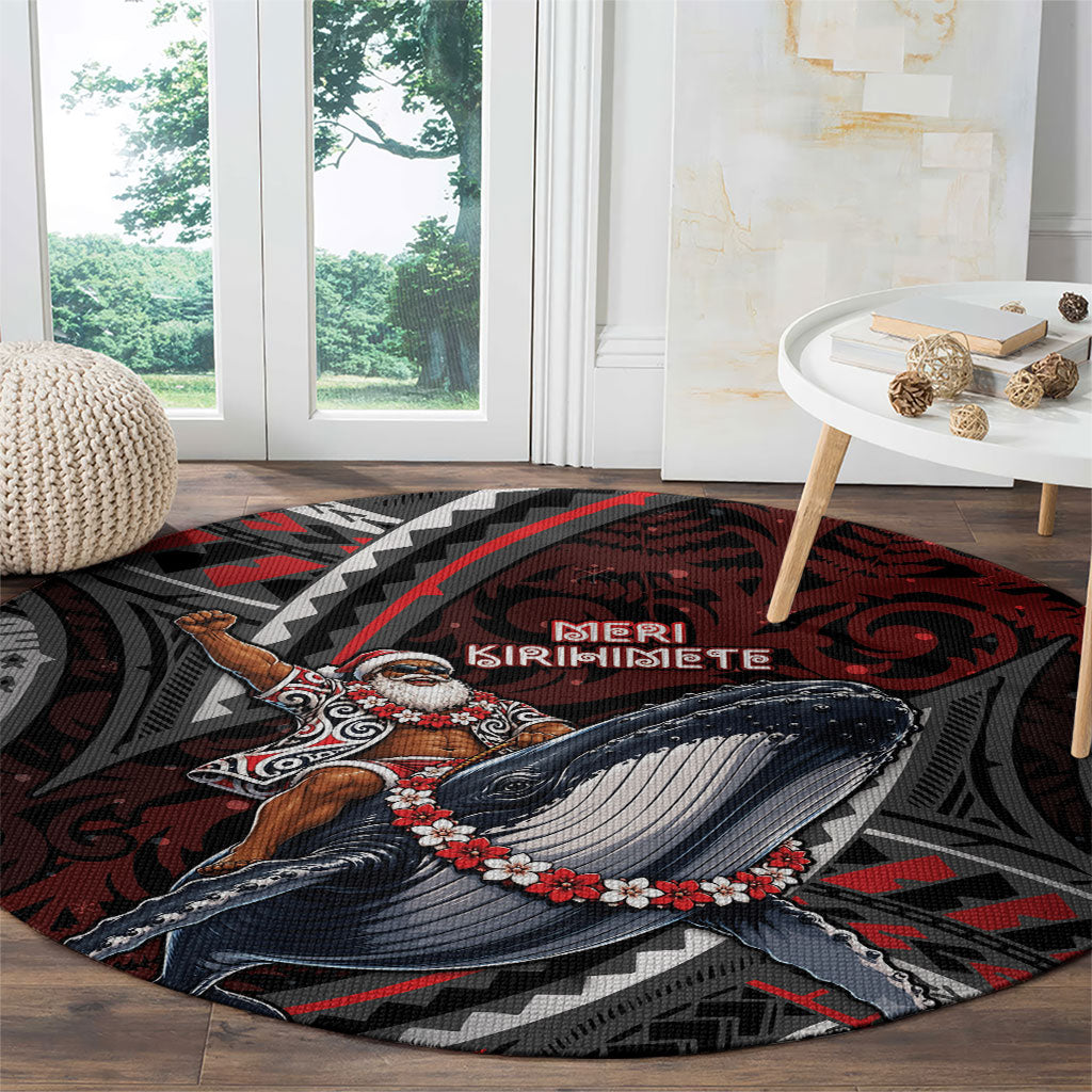 Aotearoa Christmas Round Carpet Santa Riding Humpback Whale Maori Koru