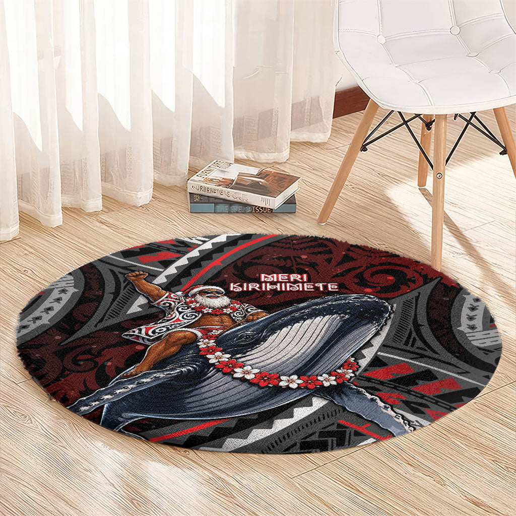Aotearoa Christmas Round Carpet Santa Riding Humpback Whale Maori Koru