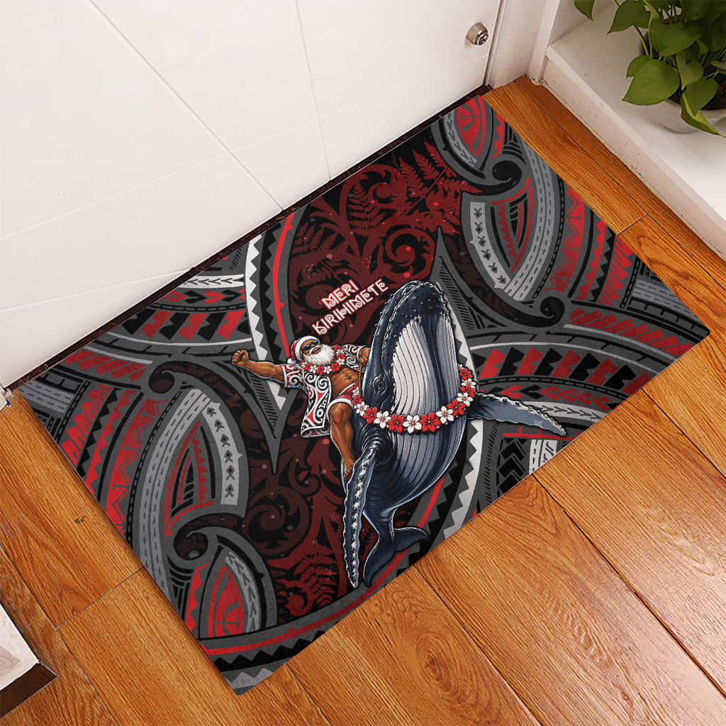 Aotearoa Christmas Rubber Doormat Santa Riding Humpback Whale Maori Koru