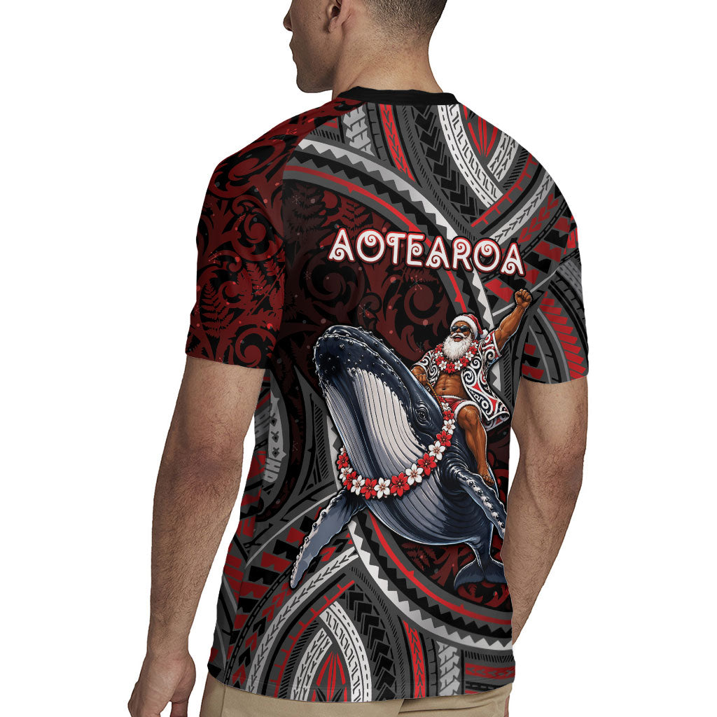 Aotearoa Christmas Rugby Jersey Santa Riding Humpback Whale Maori Koru