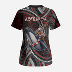 Aotearoa Christmas Scrub Top Santa Riding Humpback Whale Maori Koru
