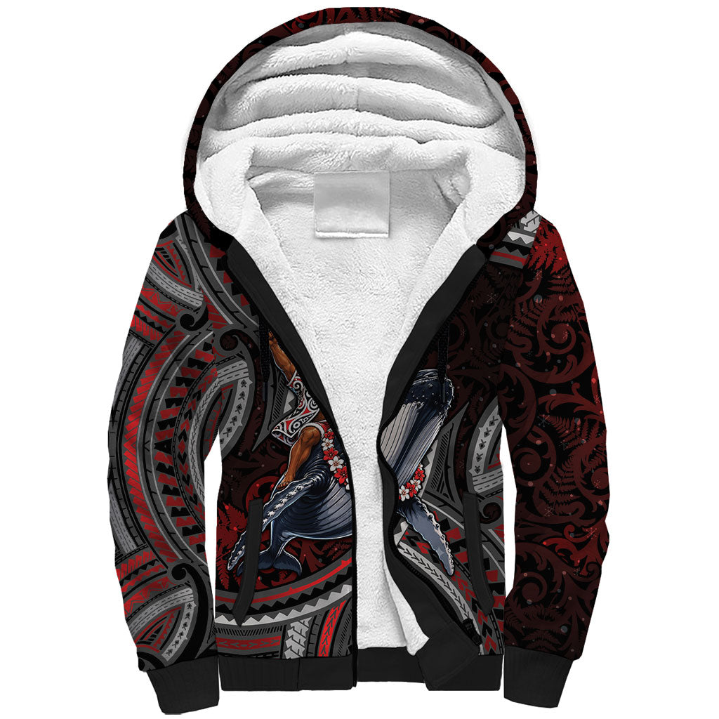 Aotearoa Christmas Sherpa Hoodie Santa Riding Humpback Whale Maori Koru