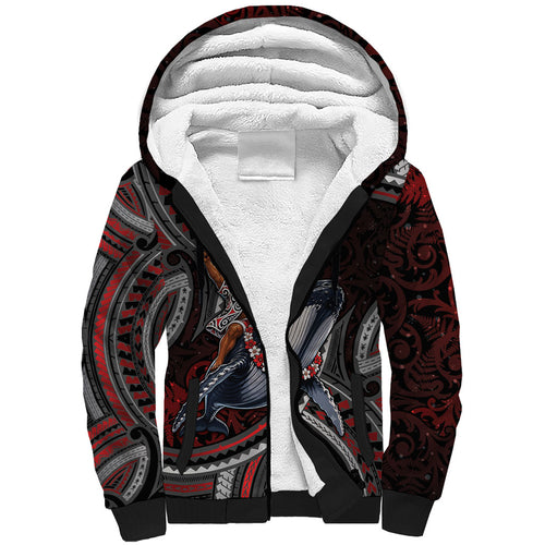 Aotearoa Christmas Sherpa Hoodie Santa Riding Humpback Whale Maori Koru