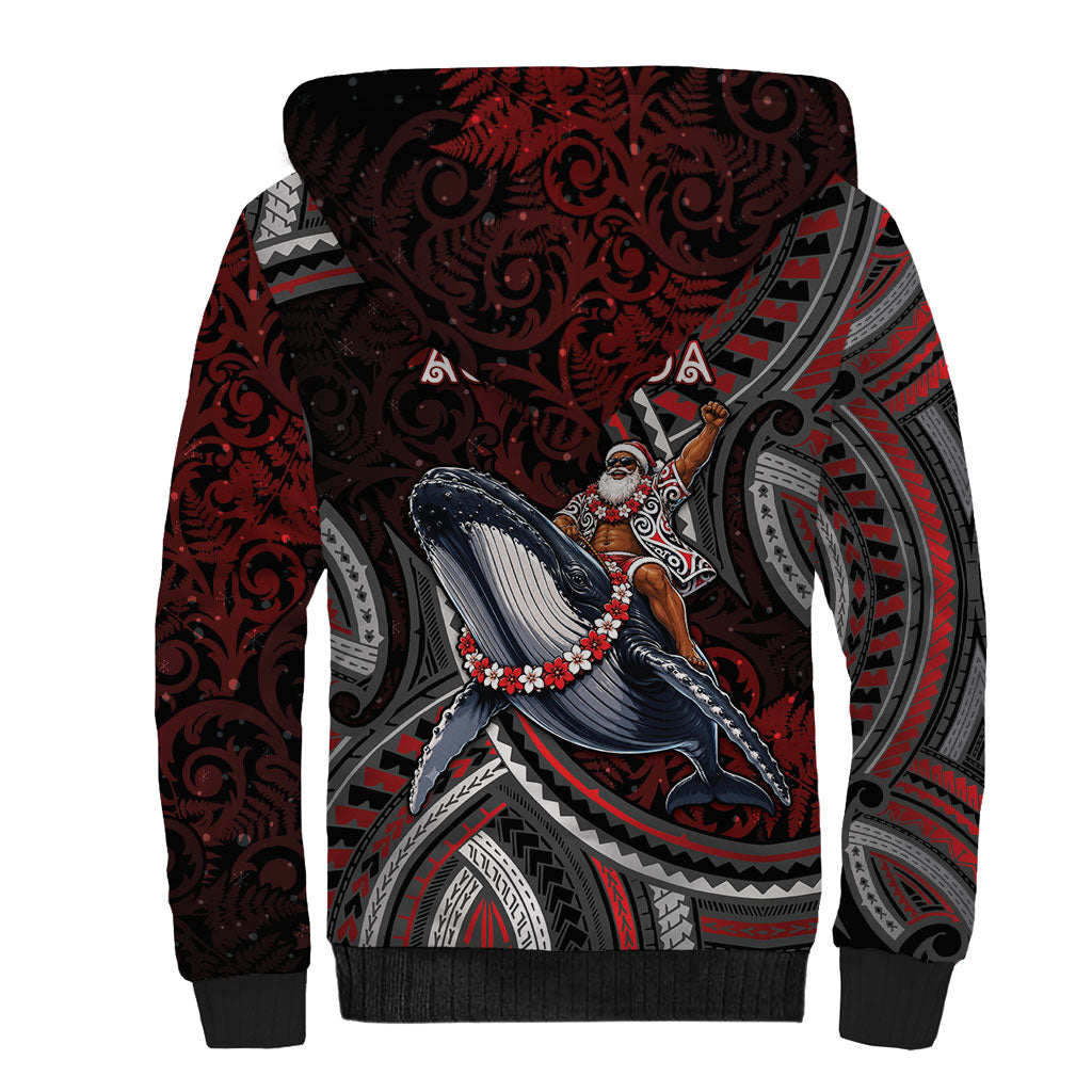 Aotearoa Christmas Sherpa Hoodie Santa Riding Humpback Whale Maori Koru