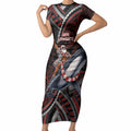 Aotearoa Christmas Short Sleeve Bodycon Dress Santa Riding Humpback Whale Maori Koru