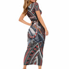 Aotearoa Christmas Short Sleeve Bodycon Dress Santa Riding Humpback Whale Maori Koru