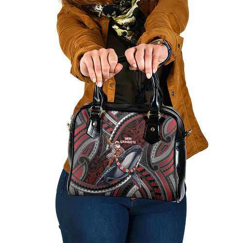 Aotearoa Christmas Shoulder Handbag Santa Riding Humpback Whale Maori Koru