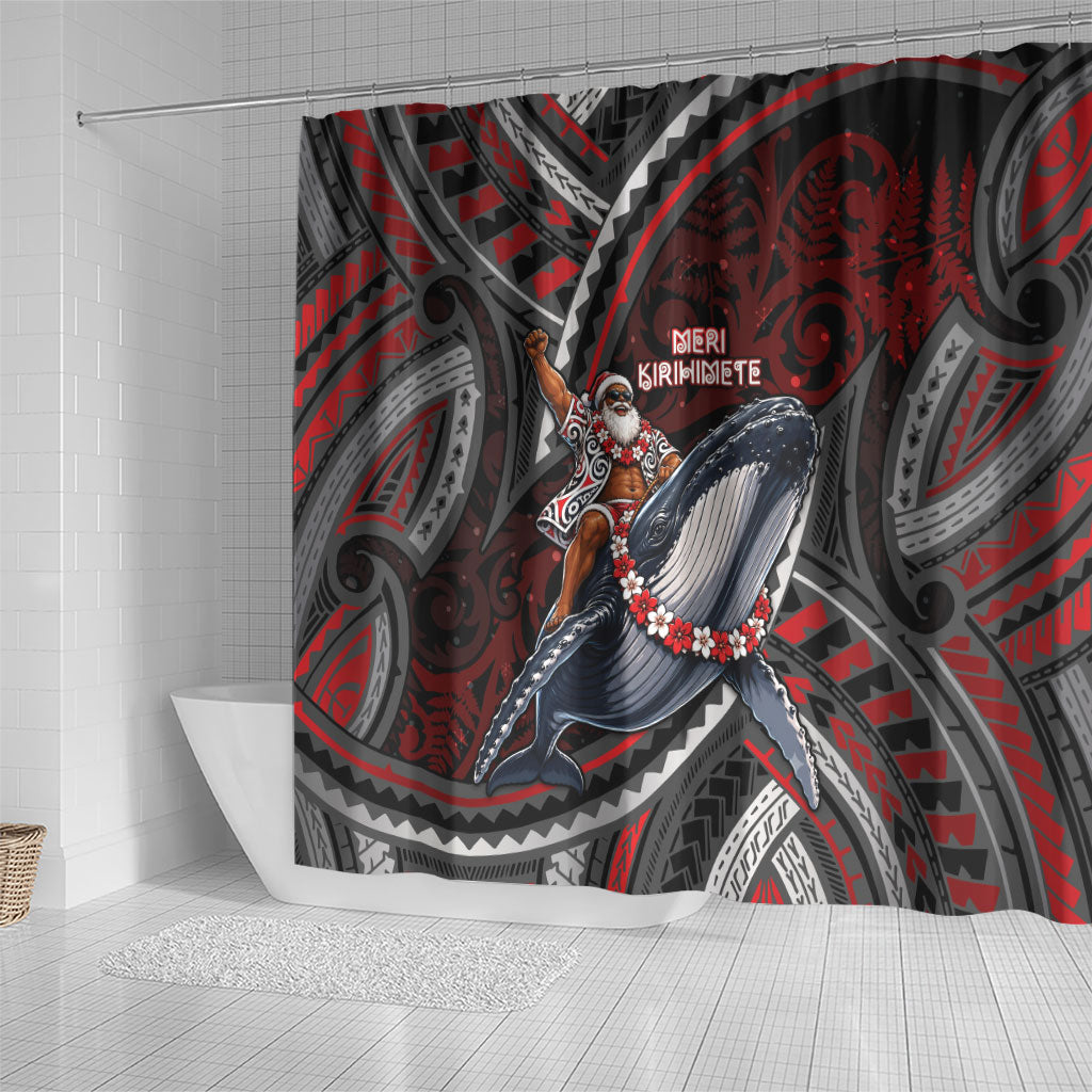 Aotearoa Christmas Shower Curtain Santa Riding Humpback Whale Maori Koru
