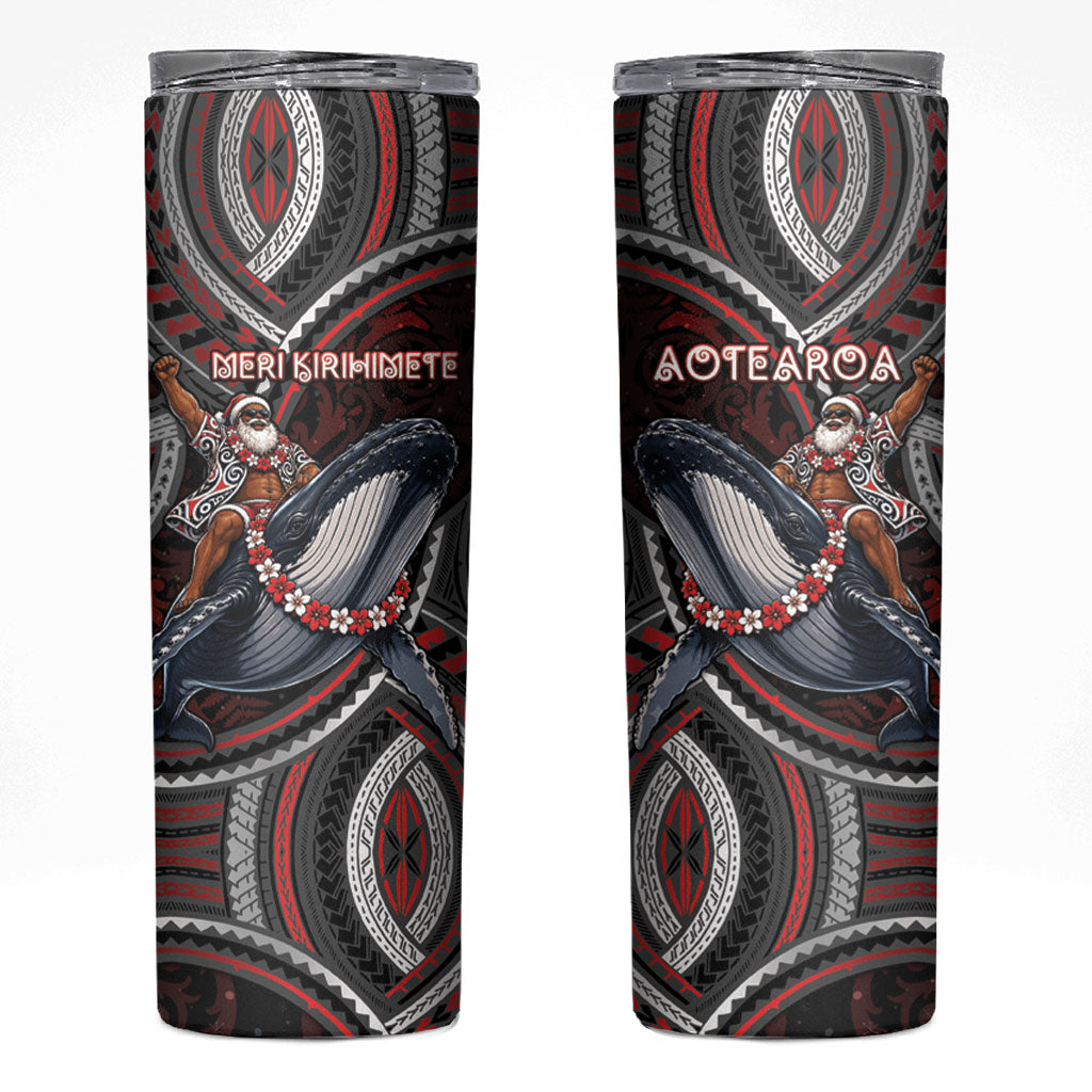 Aotearoa Christmas Skinny Tumbler Santa Riding Humpback Whale Maori Koru