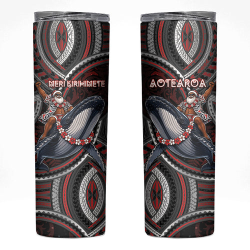 Aotearoa Christmas Skinny Tumbler Santa Riding Humpback Whale Maori Koru