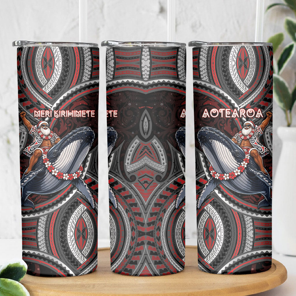 Aotearoa Christmas Skinny Tumbler Santa Riding Humpback Whale Maori Koru