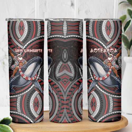 Aotearoa Christmas Skinny Tumbler Santa Riding Humpback Whale Maori Koru