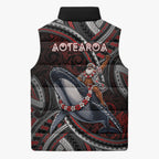 Aotearoa Christmas Sleeveless Puffer Jacket Santa Riding Humpback Whale Maori Koru