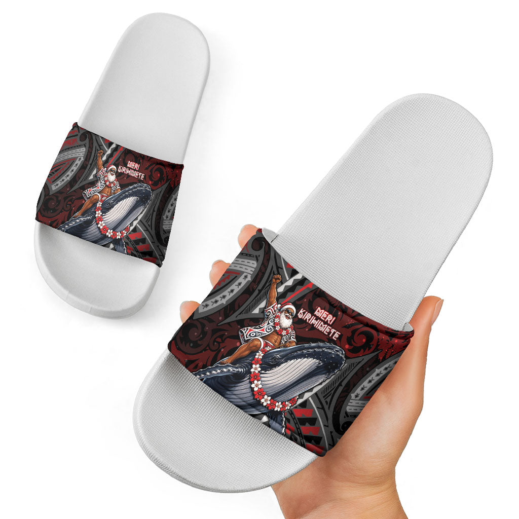 Aotearoa Christmas Slide Sandals Santa Riding Humpback Whale Maori Koru