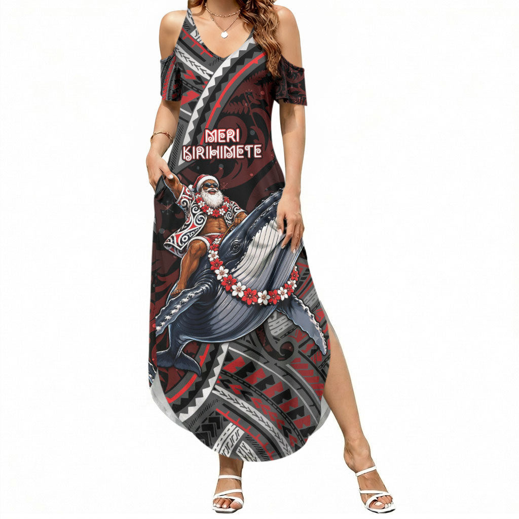 Aotearoa Christmas Summer Maxi Dress Santa Riding Humpback Whale Maori Koru
