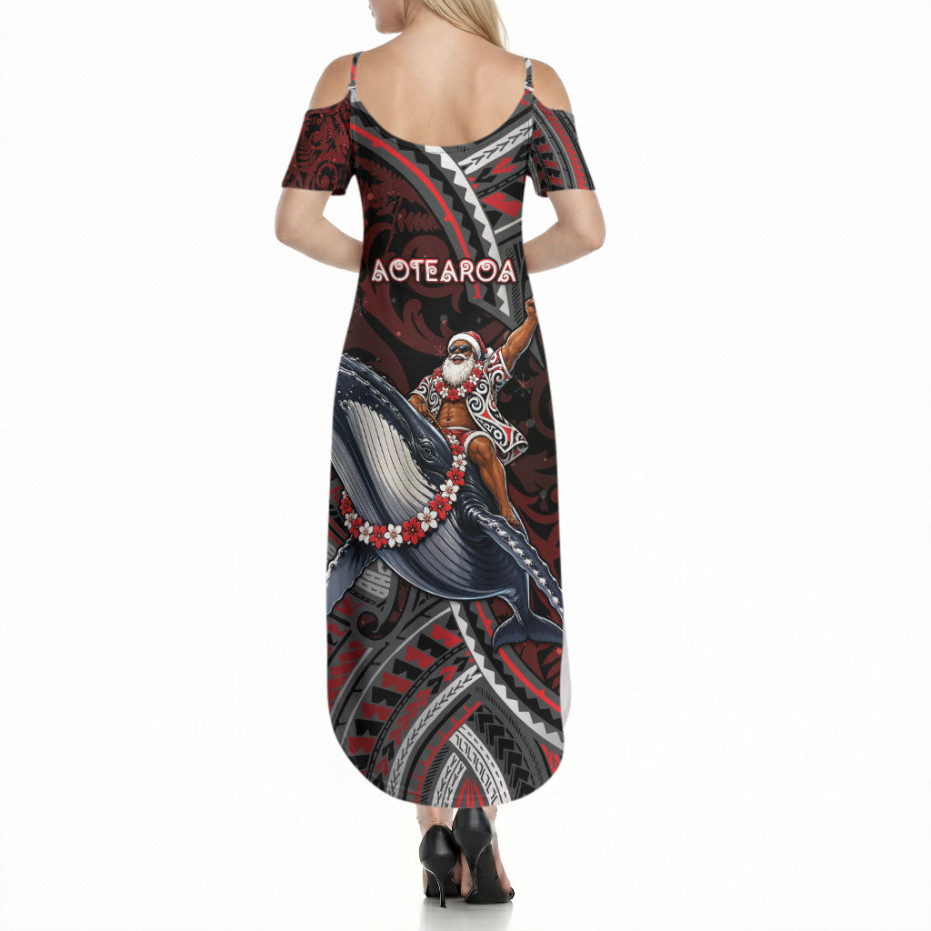 Aotearoa Christmas Summer Maxi Dress Santa Riding Humpback Whale Maori Koru