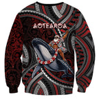 Aotearoa Christmas Sweatshirt Santa Riding Humpback Whale Maori Koru