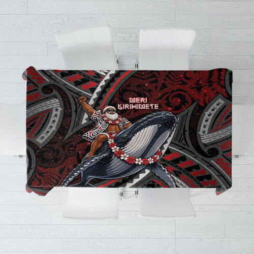 Aotearoa Christmas Tablecloth Santa Riding Humpback Whale Maori Koru