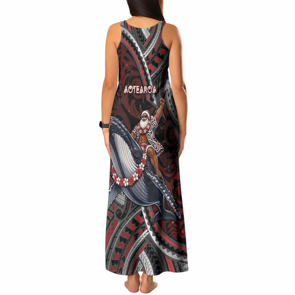 Aotearoa Christmas Tank Maxi Dress Santa Riding Humpback Whale Maori Koru